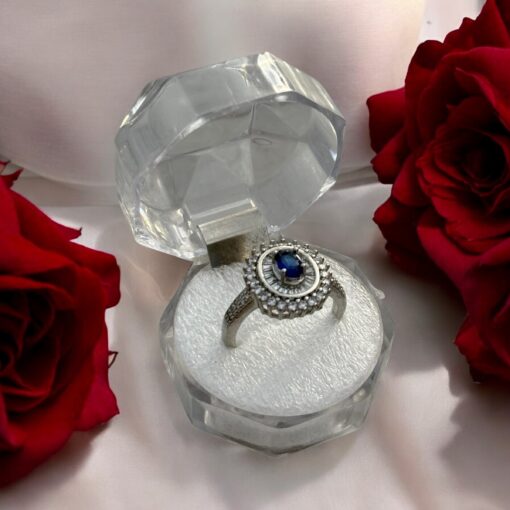 Stunning Artificial Sapphire & Crystal Halo Ring - Image 2